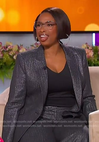 Jennifer’s metallic pinstripe blazer and pants on The Jennifer Hudson Show