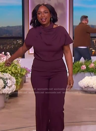 Jennifer’s maroon drape jumpsuit on The Jennifer Hudson Show