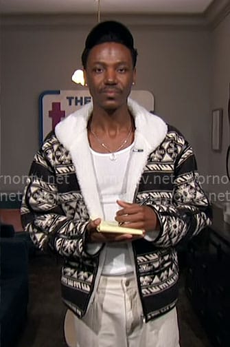 Jerrod Carmichael's printed jacket on The Talk