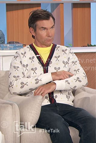 Jerry's tennis raquet print cardigan on The Talk