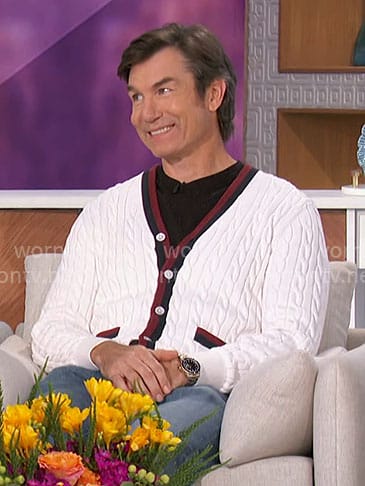 Jerry's white cable knit cardigan on The Talk