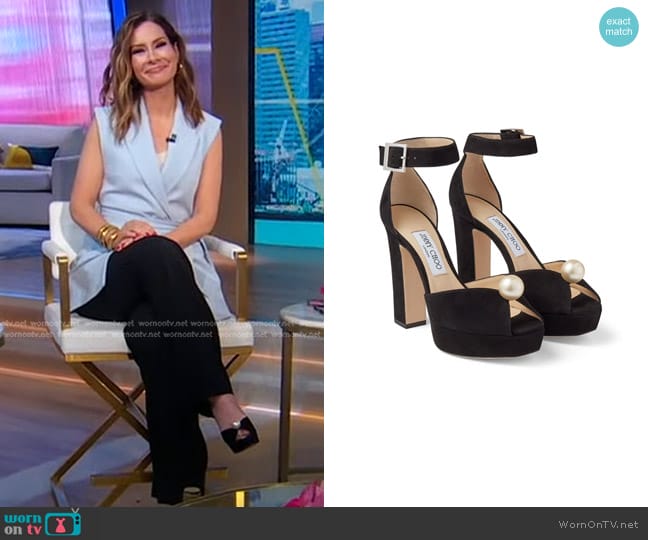 Jimmy Choo Socorie 120mm Platform Sandals worn by Rebecca Jarvis on Good Morning America