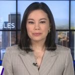 Jo Ling Kent’s beige pinstriped blazer on CBS Mornings