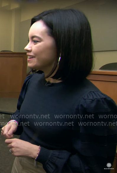 Jo Ling Ken's sweater with stripe sleeves on CBS Mornings