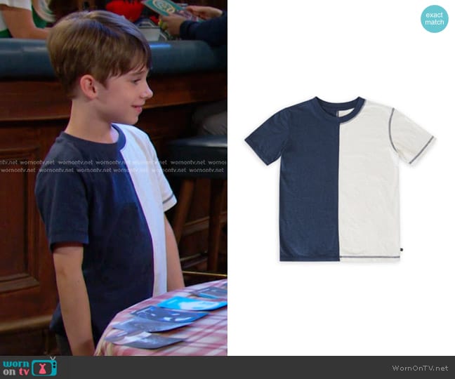 Joe's Jeans Boy's Colorblock T-shirt in Navy Heather worn by Thomas DiMera (Cary Christopher) on Days of our Lives