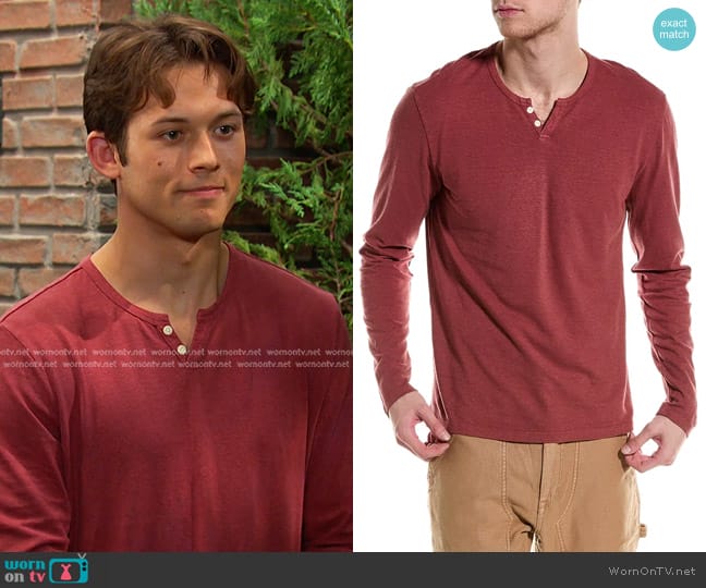 Joe's Jeans Wintz Henley Shirt in Apple Peel worn by Tate Black (Leo Howard) on Days of our Lives