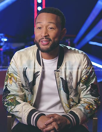 John Legend's embellished bird print bomber jacket on The Voice