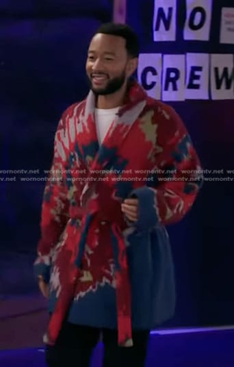 John Legend's red tie dye wrap cardigan on The Voice