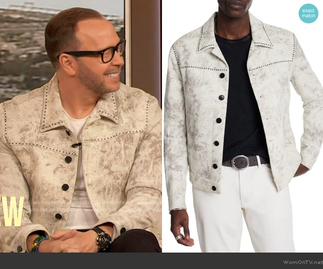 John Varvatos Studded Denim Trucker Jacket worn by Donnie Wahlberg on The Drew Barrymore Show