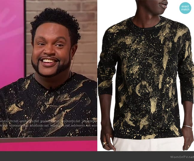 John Varvatos Phoenix Paint-Splatter Sweater worn by Jawn Murray on Sherri