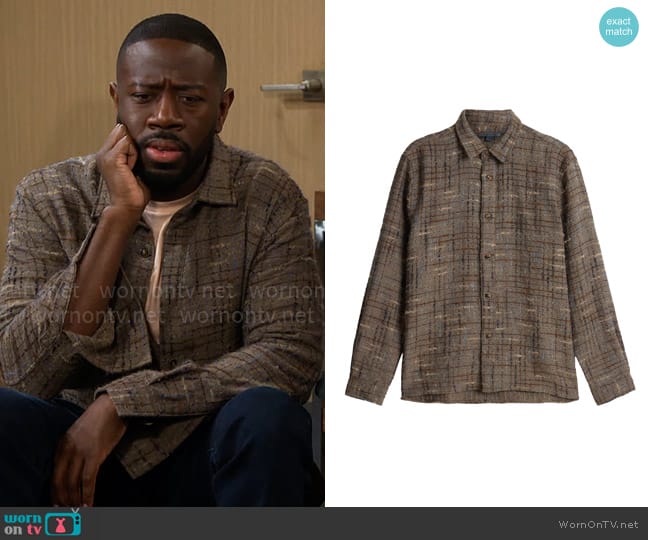 John Varvatos Vinton Shirt in Cork worn by Malcom (Sheaun McKinney) on The Neighborhood