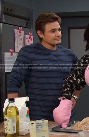 Johnny's blue striped long sleeve tee on Days of our Lives