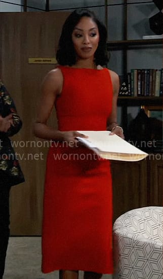 Jordan’s red midi dress on General Hospital