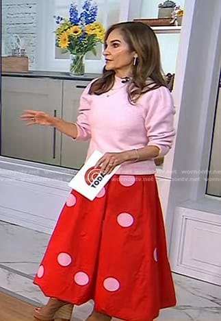 Joy's red polka dot midi skirt on Today