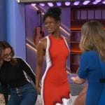 Joy Woods' red scalloped fringe dress on The Kelly Clarkson Show