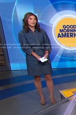 Juju's denim dress with yellow stitching on Good Morning America