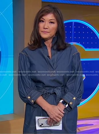 Juju’s denim dress with yellow stitching on Good Morning America