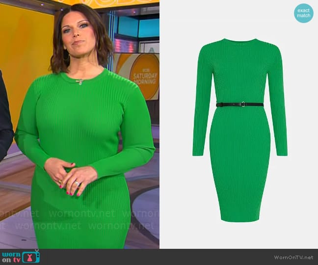 Karen Millen Viscose Blend Rib Knit Belted Midi Dress worn by Dana Jacobson on CBS Mornings