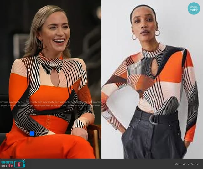 Karen Millen Keyhole Cutout Jersey Top worn by Emily Blunt on Today