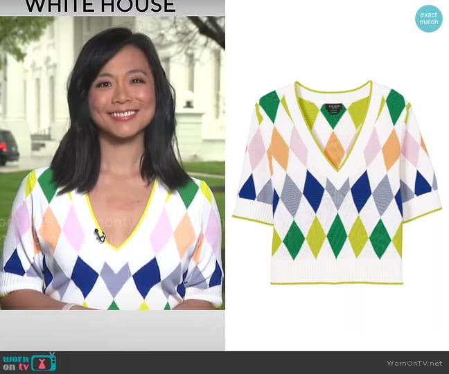 Kate Spade Spring Argyle Sweater worn by Weijia Jiang on CBS Mornings