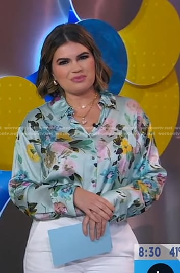 Kathy Buccio’s green floral blouse on Good Morning America