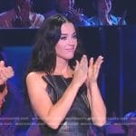 Katy's black leather top and key embellished skirt on American Idol