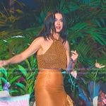 Katy Perry’s brown beaded top and fringed asymmetric skirt on American Idon