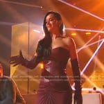 Katy Perry's burgundy strapless leather top and gathered skirt on American Idol