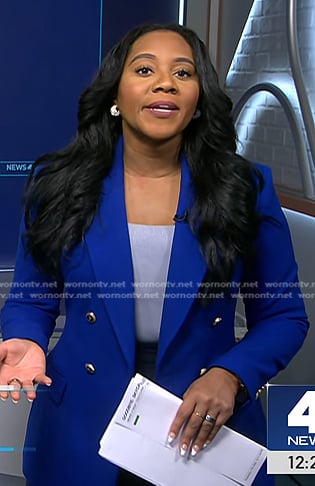 Kay Angrum's blue double breasted blazer on NBC News Daily