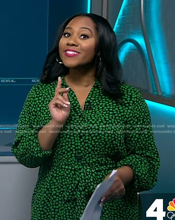 Kay Angrum’s green floral shirtdress on NBC News Daily