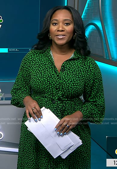 Kay Angrum’s green floral shirtdress on NBC News Daily