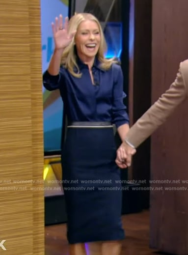 Kelly's navy pencil skirt on Live with Kelly and Ryan