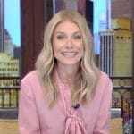 Kelly's pink tie neck blouse on Live with Kelly and Mark