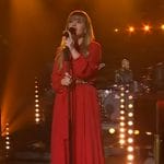 Kelly's red tie neck dress on The Kelly Clarkson Show