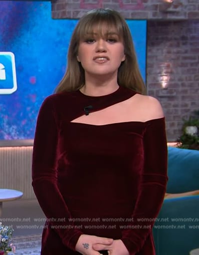 Kelly’s red velvet cutout jumpsuit on The Kelly Clarkson Show