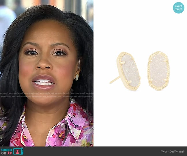 Kendra Scott Ellie Gold Stud Earrings in Iridescent Drusy worn by Sheinelle Jones on Today