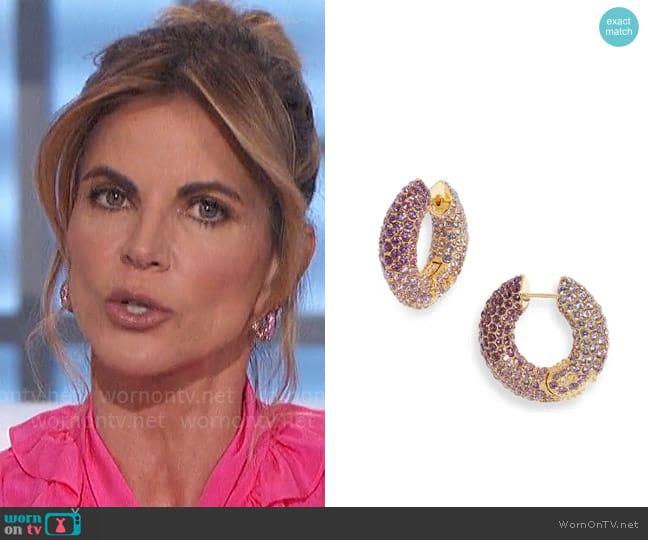 Kendra Scott Mikki Pavé Crystal Hoop Earrings worn by Natalie Morales on The Talk