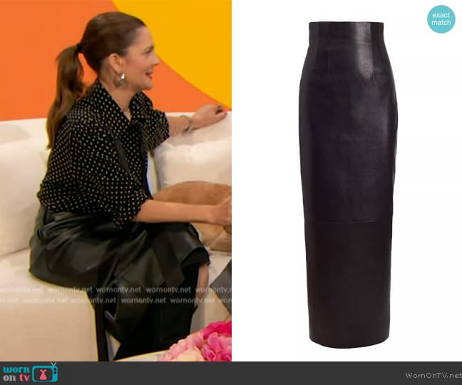 Khaite Loxley Leather Pencil Maxi Skirt worn by Drew Barrymore on The Drew Barrymore Show