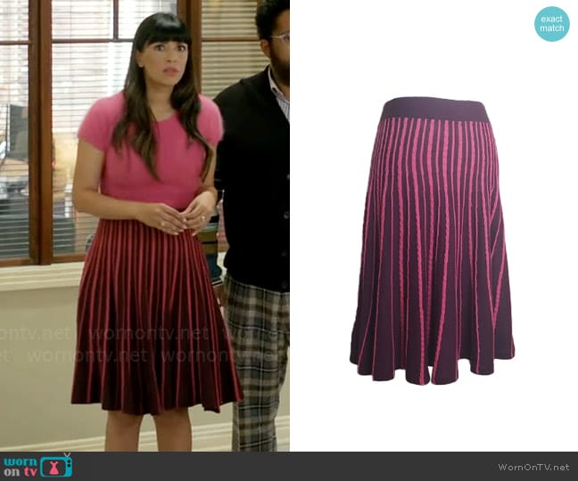 Kimchi Blue Stripe Skirt worn by Sam (Hannah Simone) on Not Dead Yet