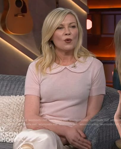 Kirsten Dunst’s pink shirt and satin pants on The Kelly Clarkson Show