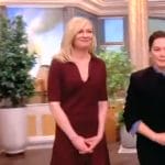 Kirsten Dunst’s burgundy polo and skirt on The View