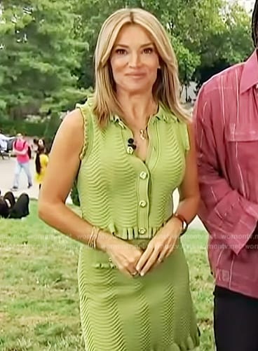 Kit’s green ribbed ruffle top and skirt on Access Hollywood