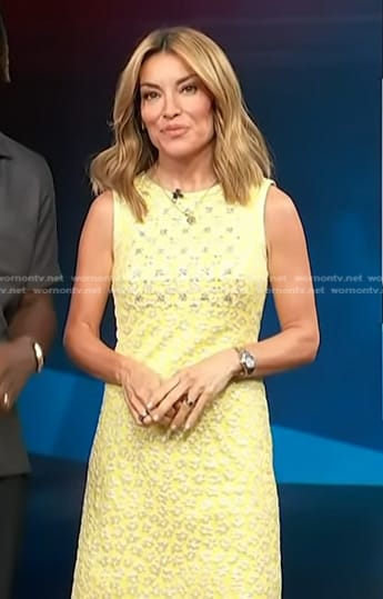 Kit's yellow floral embellished shift dress on Access Hollywood