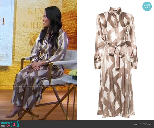 Kiton Abstract-Print Silk Midi Dress worn by Ana Huang on Good Morning America