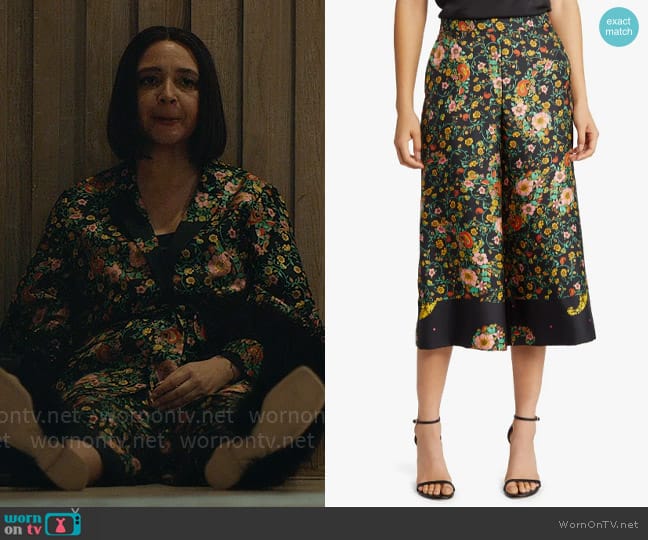 Kobi Halperin Ryan Floral Silk Wide Leg Pants worn by Molly Novak (Maya Rudolph) on Loot