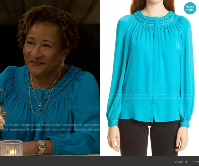 Kobi Halperin Sylvia Embellished Yoke Blouse worn by Lucretia Turner (Wanda Sykes) on The Upshaws