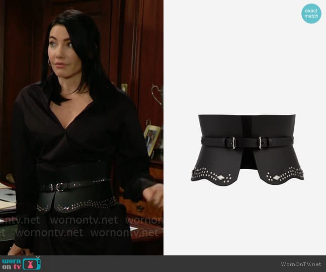 The Kooples Leather Corset Belt with Studs worn by Steffy Forrester (Jacqueline MacInnes Wood) on The Bold and the Beautiful