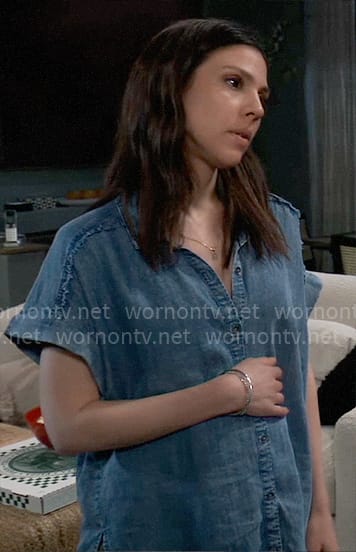 Kristina's denim shirt with frayed shoulders on General Hospital