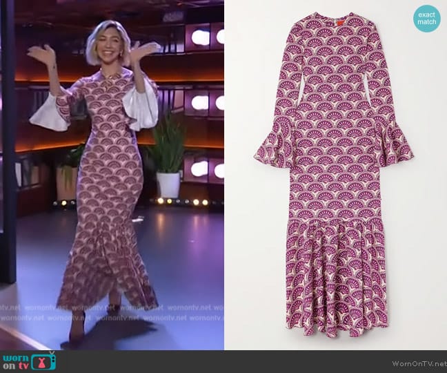 LA DoubleJ  Alba Fans-print maxi dress worn by Heidi Gardner on The Kelly Clarkson Show