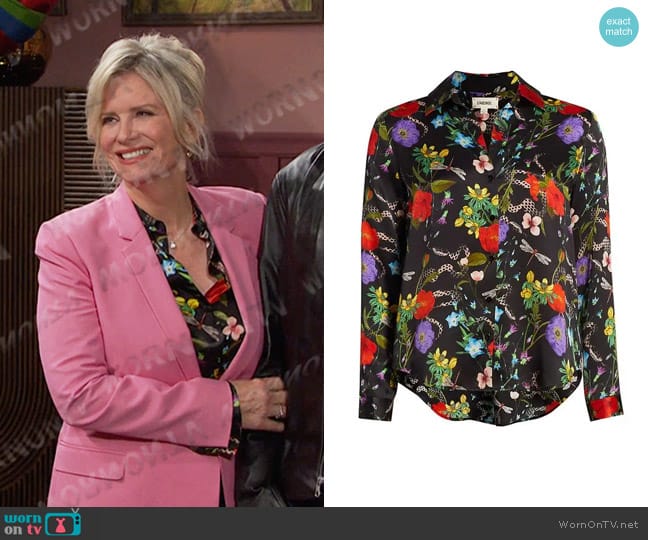 L'Agence Tyler Holly Silk Blouse in Black Multi Botanical Snake worn by Kayla Brady (Mary Beth Evans) on Days of our Lives